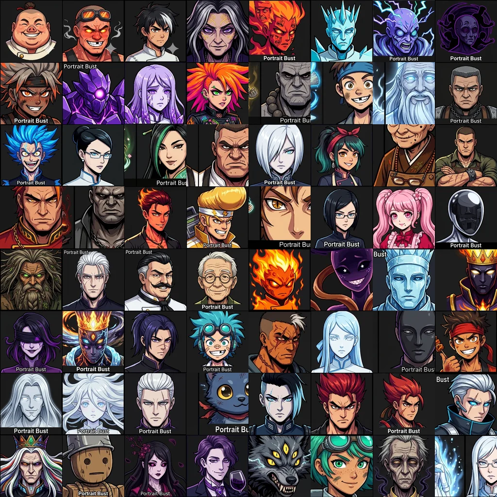 Combined bust atlas for all characters